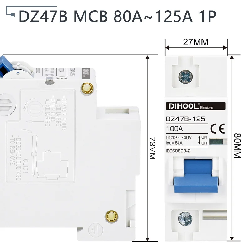 DC 12V 24V 48V 72V MCB Battery Mini Circuit Breaker 16A 25A 32A 63A 100A 125A PV DC Positive And Negative Protection Air Switch