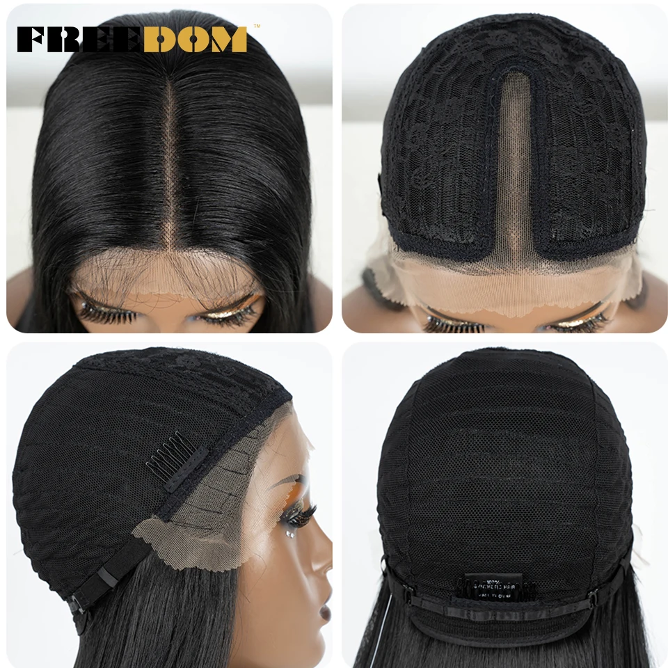 FREEDOM Hair Synthetic Lace Front Wigs For Black Women Straight Bob Wigs 22 inch Easy Wear Ombre Brown Blonde Wig Cosplay Wig