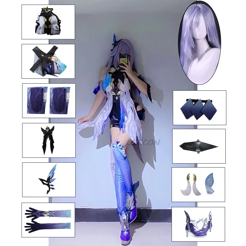 Skirk Game Cosplay Genshin Impact Skirk أزياء تنكرية سيد Tartaglia زي لعبة زي للنساء فستان الحفلات أحذية شعر مستعار