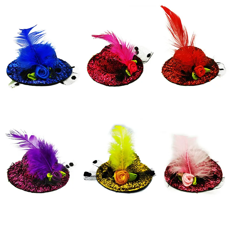 Chicken Hats For Hens Feather Top Hat With Adjustable Elastic Chin Strap Mini Hat Chicken Helmets Accessories Rooster Duck