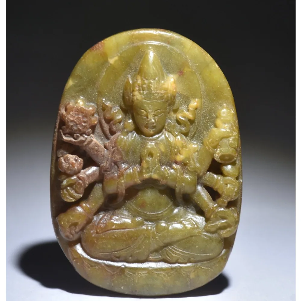 

2.4" Old Chinese Jade Carving 8 Hands Maha Cundi Mother Buddha Yu Bi Statue Ornament Feng Shui Wealth Crafts Home Desk Decor