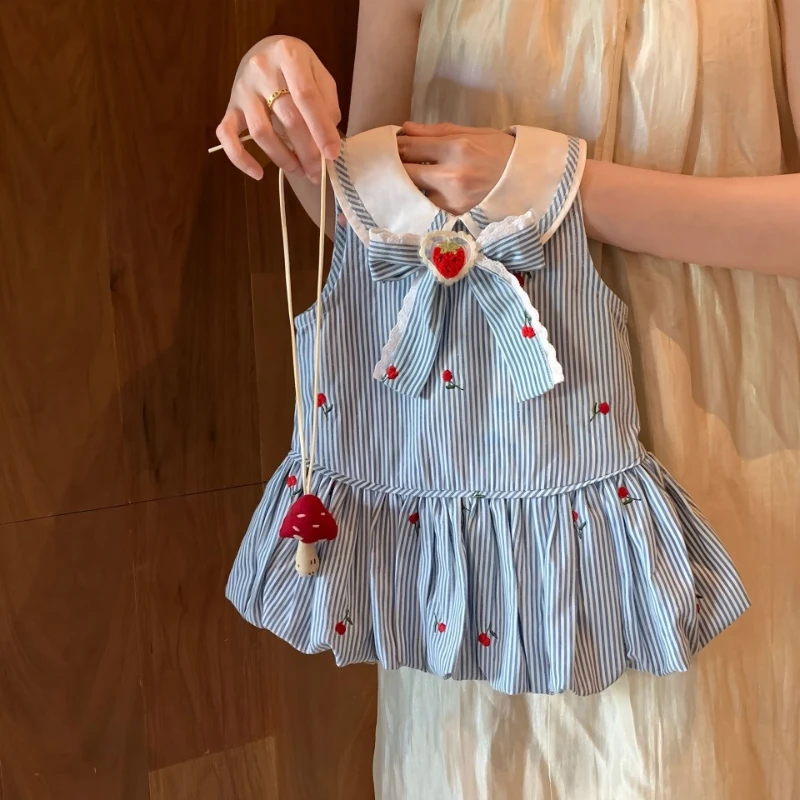 2026 Summer New Children's Elegant Love Stripe Cute Design Sleeveless Folded Skirt Dress