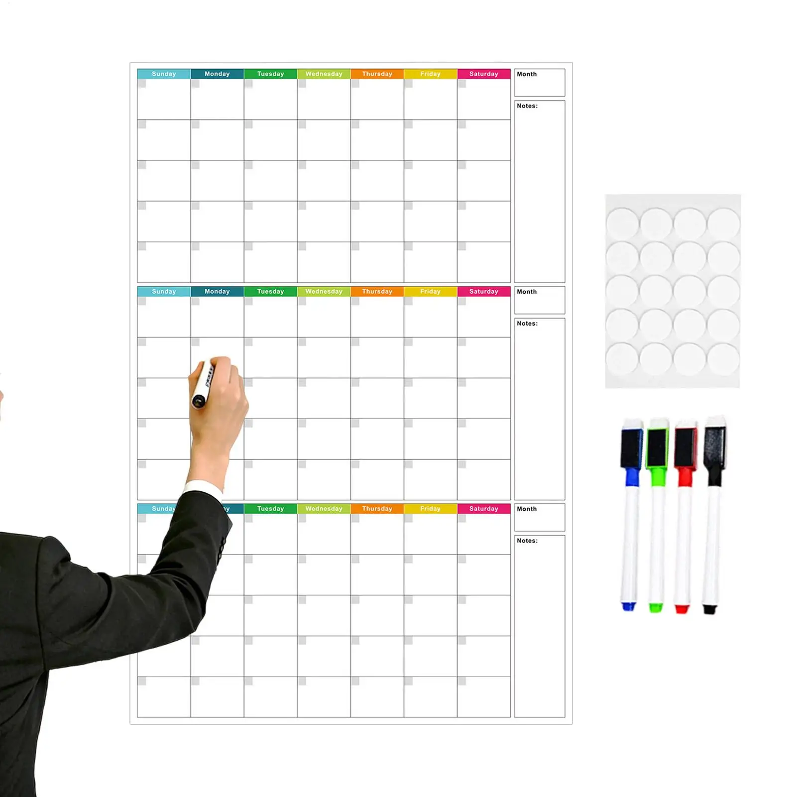 Whiteboard Calendar 3-Month Reusable Undated Schedule Planner Wall Dry Erase Calendar For Homeowners Students Teachers ﻿