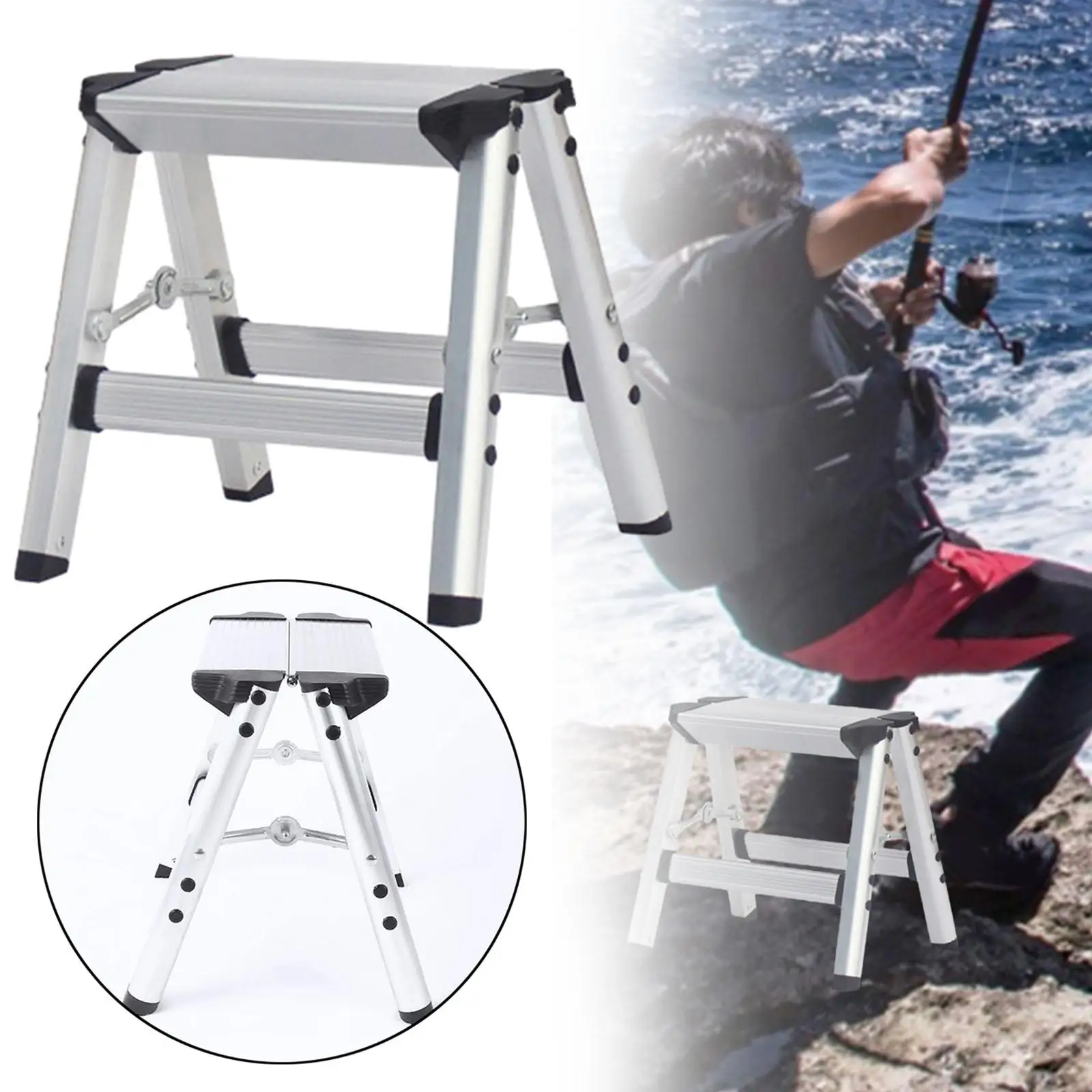 Folding Ladder Multifunctional Non-slip Space-Saving Lightweight Step Ladder for Household Kitchen Office Use image 4