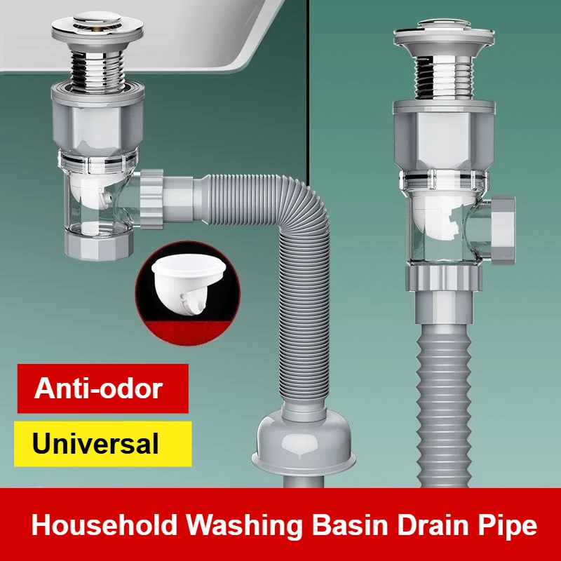 

Flip Top Anti-Odor Drain Pipe Set Kitchen Sink Drain Retractable Deodorizing Filter Flexible Downspout Bathroom Anti Clogging