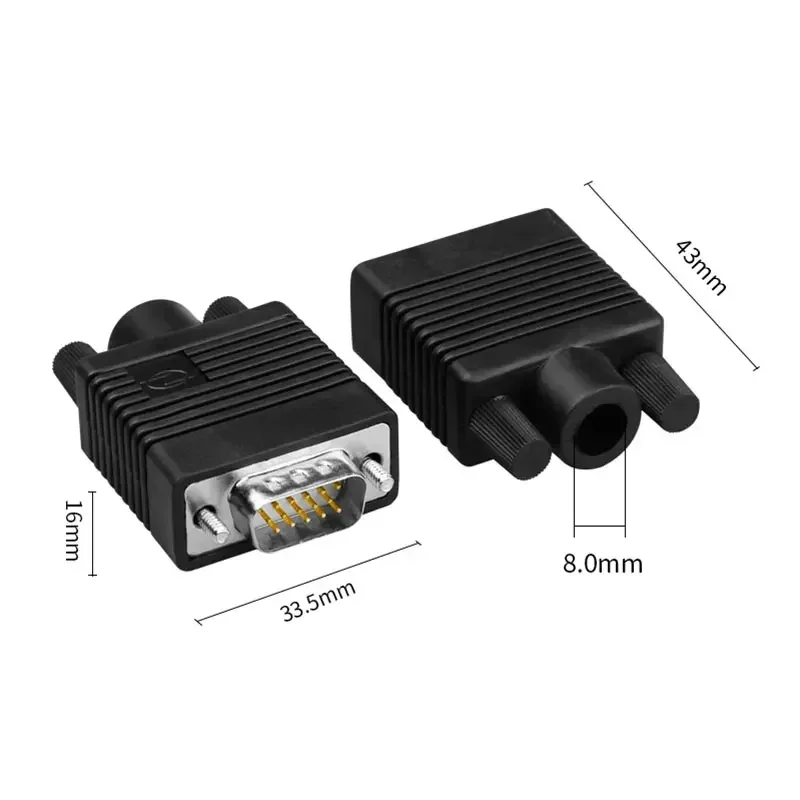 DB15 VGA  Welding Connector Solid Pin Gold Plated Copper 3 Row 15Pin Terminal DB 15 Male Female Computer Display Soldering Plug