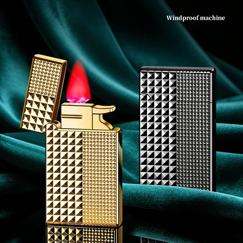 3D Carved Metal Dual Flame Steel Sound Lighter Windproof Straight Flame Bright Flame Inflatable Outdoor Portable Lighter