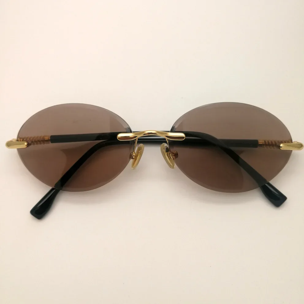 Luxus Randlose Glas Sonnenbrille Männlich Braun Kristall Stein Objektiv Gläser Kleine Oval Vintage Sonnenbrille für Männer Frauen Top Qualität – Detail 8
