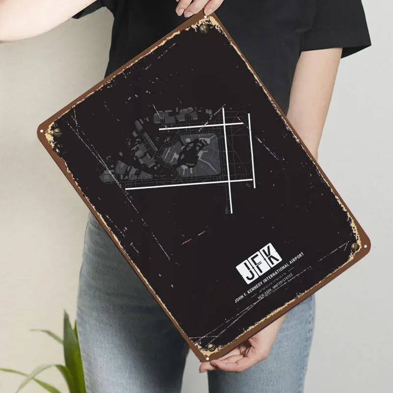 JFK مطار خريطة ملصق خريطة علامة معدنية غرفة نوم الديكور غرفة المعيشة لوحات القصدير المخصصة للجدار الفن الديكور رجل الرجعية الكهف