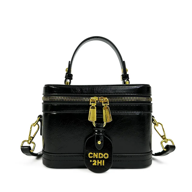 

Women Handbags Portable Box Purses High Quality Leather Double Zipper Commute Storage Makeup Bag Lady's Shoulder Messenger Bag