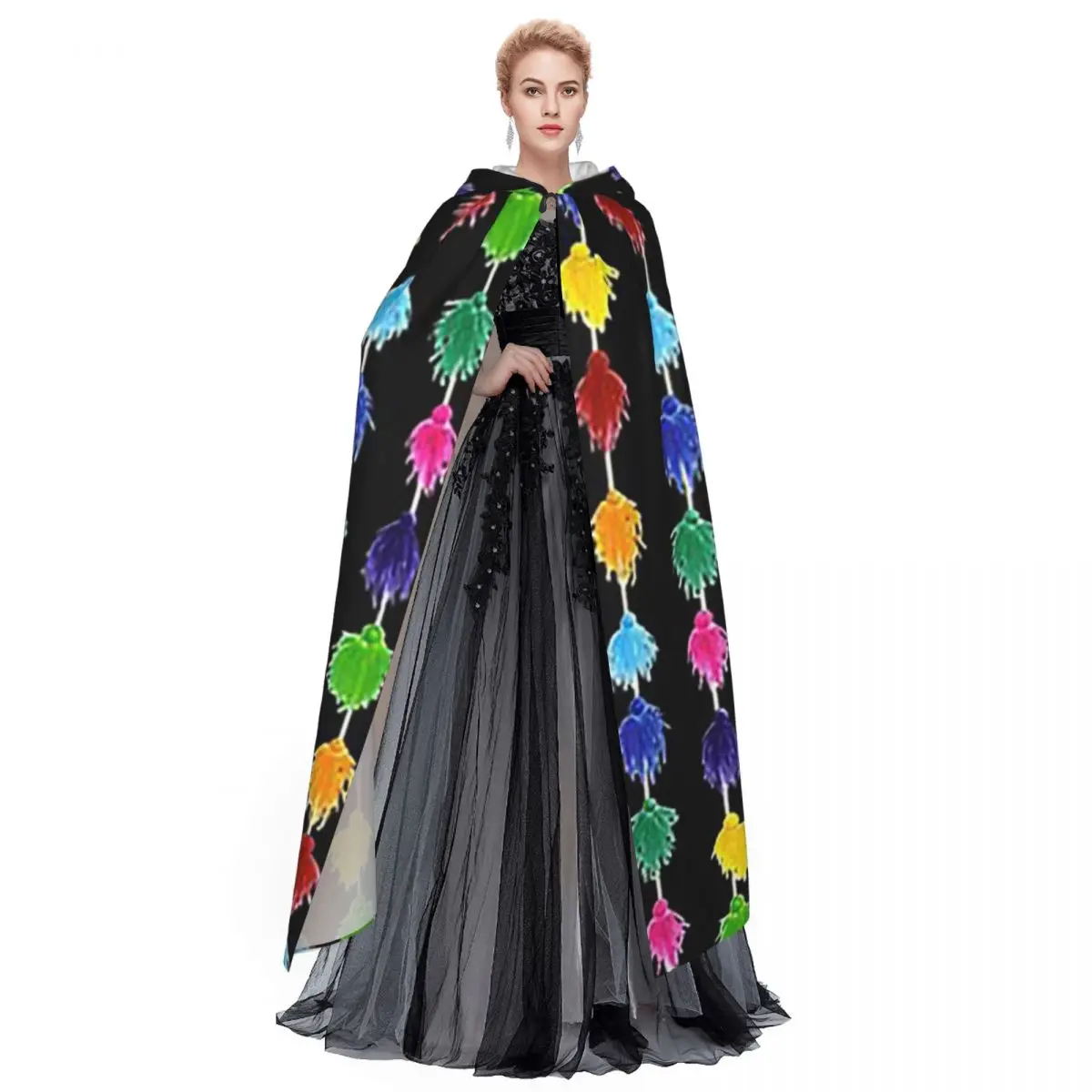 ペルー タッセル ロング フード付きマント 魔女 中世 コスチューム コスプレ ケープ ハロウィンコート 大人用 ユニセックス