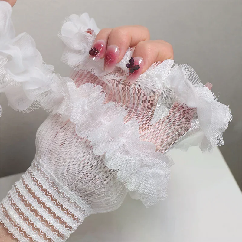 1 Para Krótkich Siateczkowych Rękawów na Nadgarstek do Zdjęć Paznokci, Sztuczne Rękawy do Manicure, Dekoracyjne Sztuczne Mankietki z Tiulu, Element do Zdjęć Paznokci, Tło do Zdjęć Nail Art