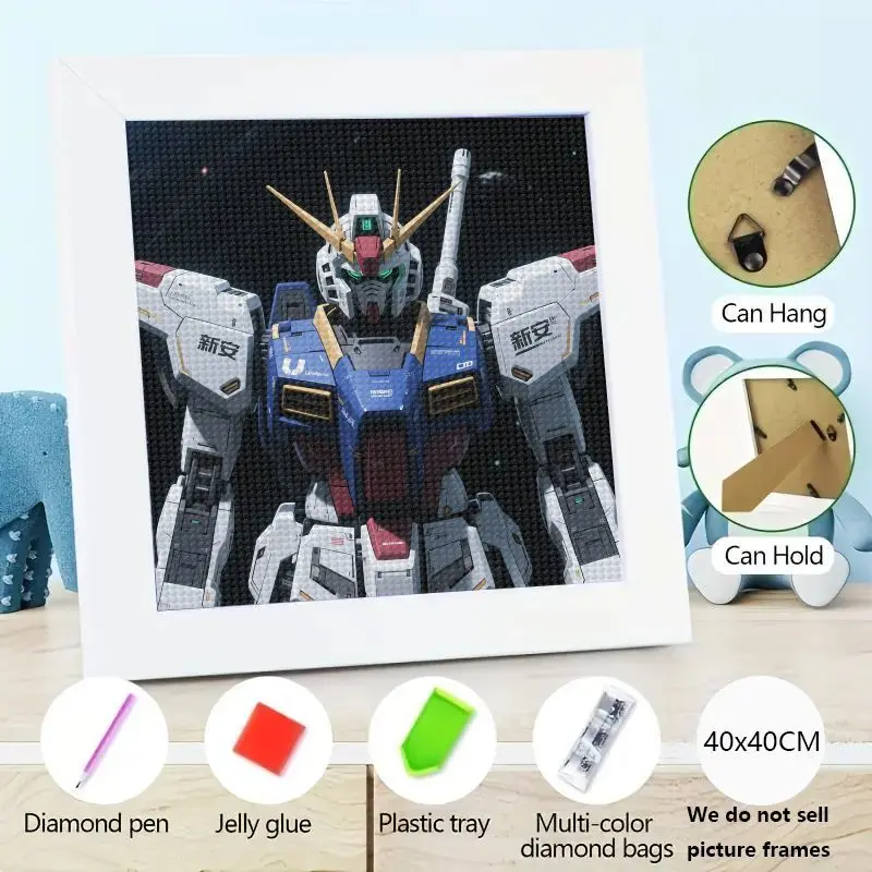 

1 шт. 5D DIY комплект алмазной живописи, полная дрель Gundam Robot аниме Mecha Sci-Fi мобильный костюм настенное искусство, 40x40 см квадратный круглый алмаз C