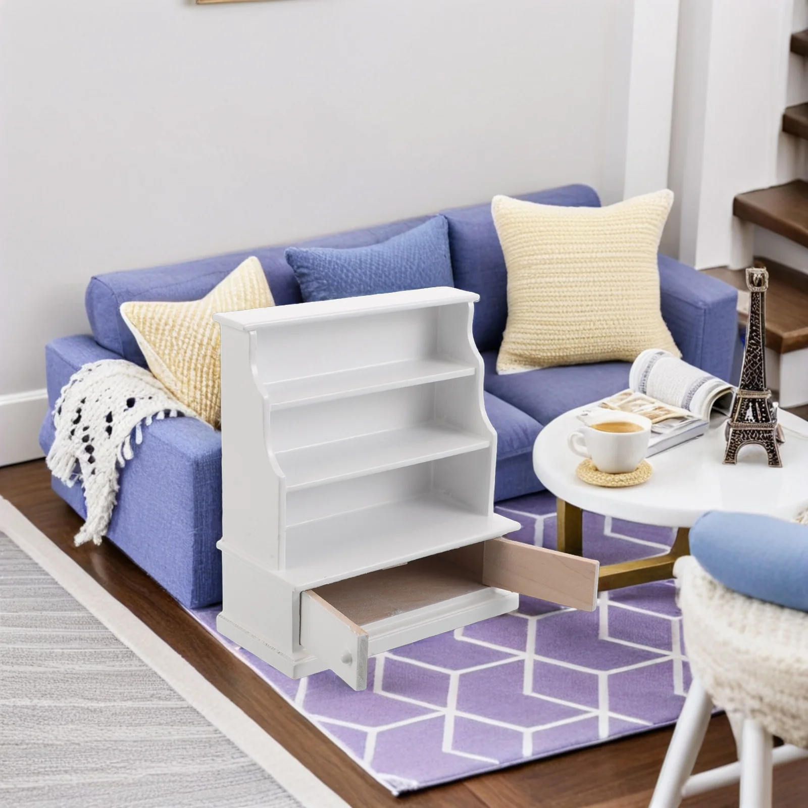 

Bookshelf Mini Dollhouse Storage Cabinet Cupboard Miniature Bookcase Display Wood for Miniatures Baby