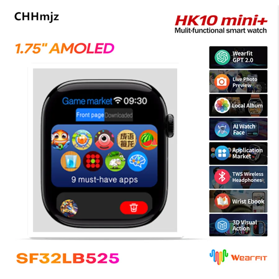 HK10 MIni+ Smart Watches Men Women Bluetooth 1.75 AMOLED Smart Voice Assistant Gravity Dial Health Monitoring Latest Version