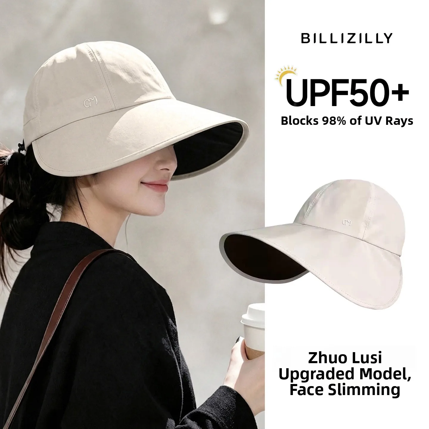 Women's Summer Wide Brim Black Glue Sun Protection Hat Fisherman Cap Foldable Breathable UPF50+ UV Protection Casual Travel Hat