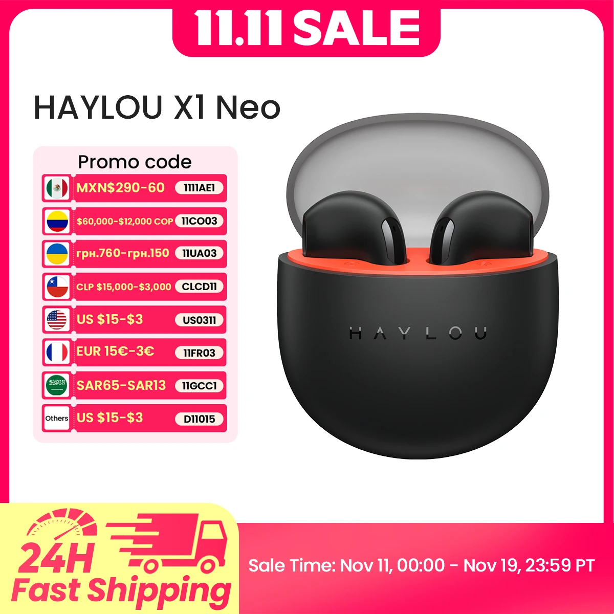 HAYLOU X1 Neo TWS Bluetooth 5.4 Earphones 0.06s Low Latency 20H Battery Life Lightweight Touch Control Wireless Headphone Earbud