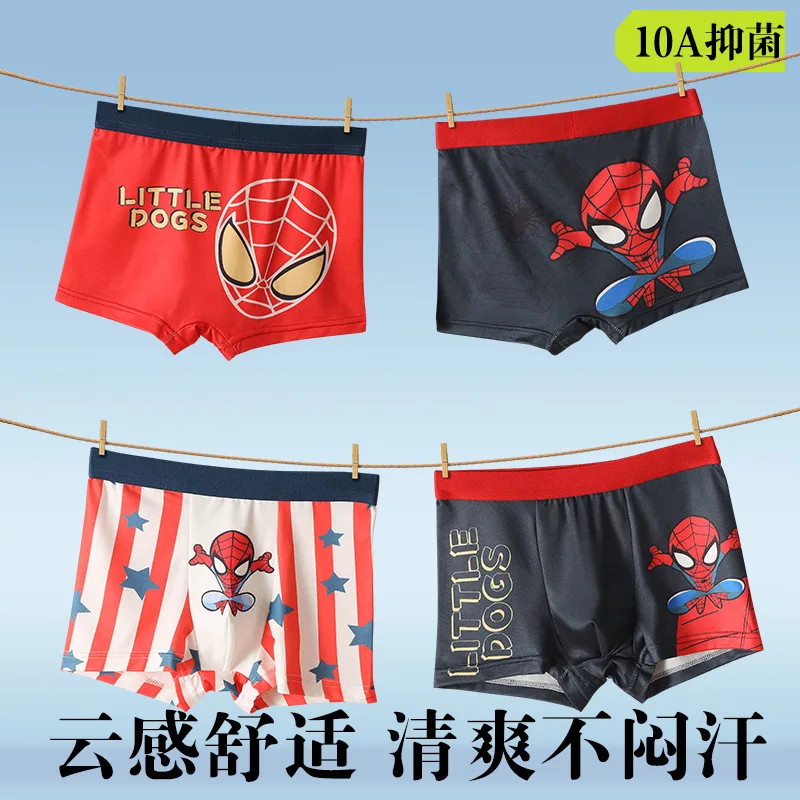 4pcs Marvel Underwear Boys Cotton Underwear Cool Spiderman Print Children Boys Boxers Comfortable and Breathable Kids Shorts Gif