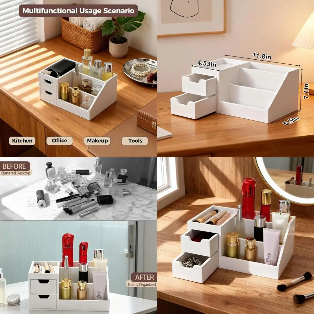 منظم العطور والمكياج الخشبي، رف أبيض لكولونيا والعناية بالبشرة في غرفة النوم