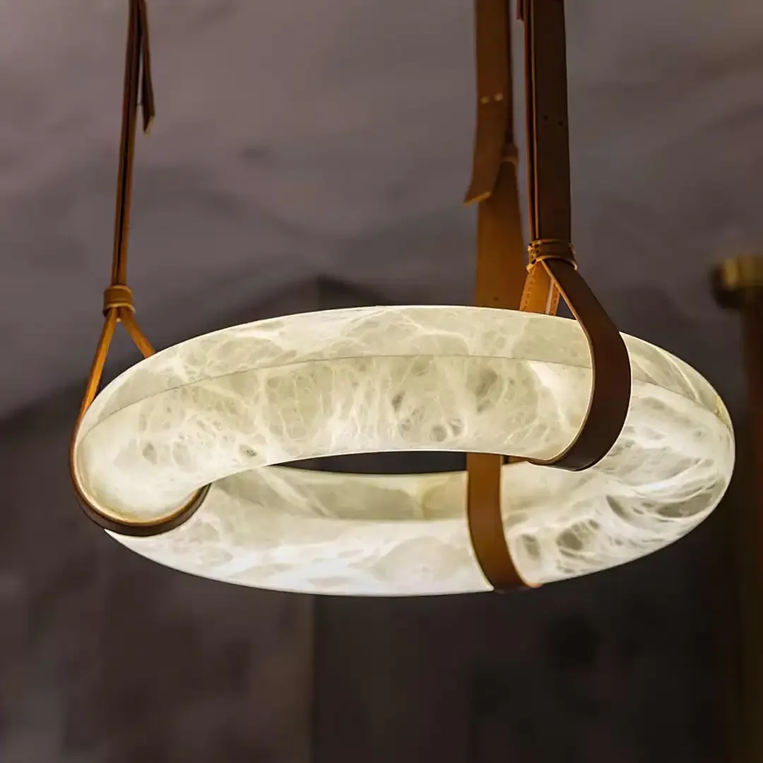 

2025 Chandeiers Spanish Natural Travertine Leather Lamp for High-end Villa Restaurant Living Room Lamp