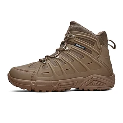 HIKEUP-botas de couro para homens, tênis de combate tático impermeável, tênis antiderrapante, top alto, trekking, ao ar livre, inverno