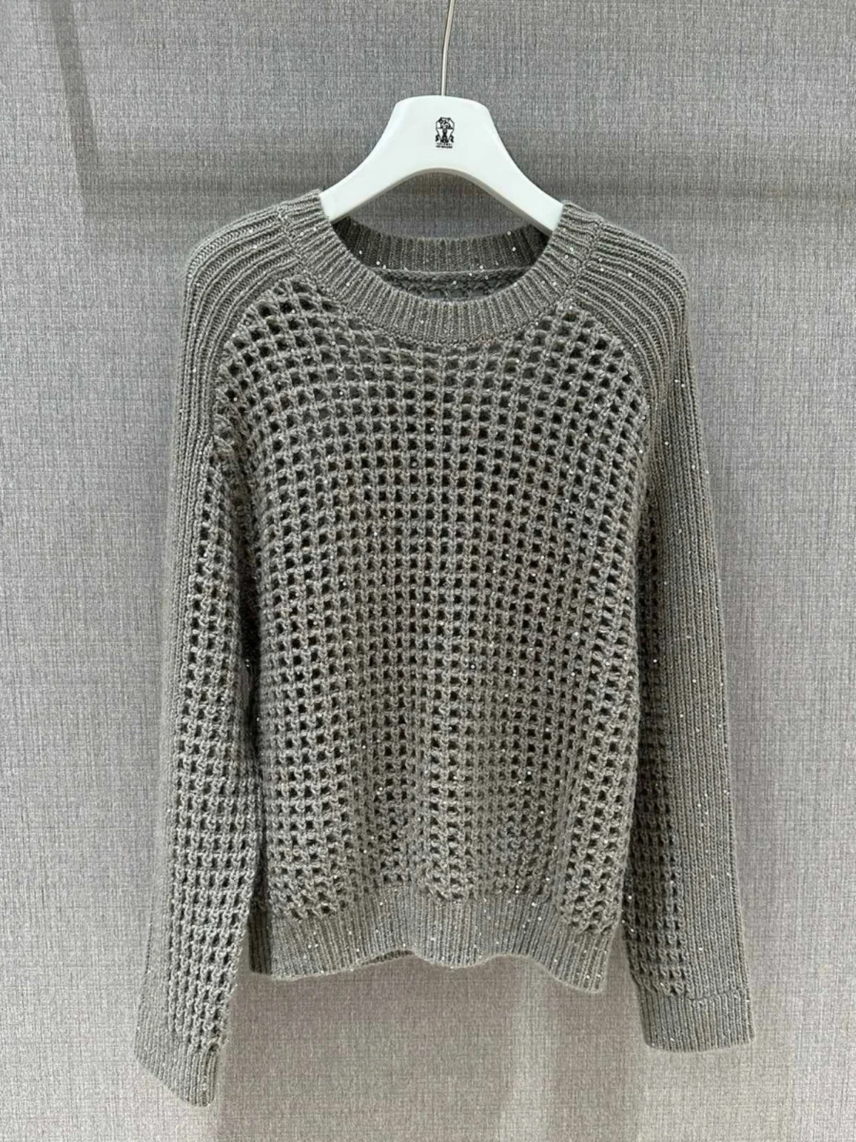 

Women's round Ne Knitted Wool Sweater Spring New Sle Hollow out Me Sequin Loose Overhead Camere Wool Blend Warmth Emi...