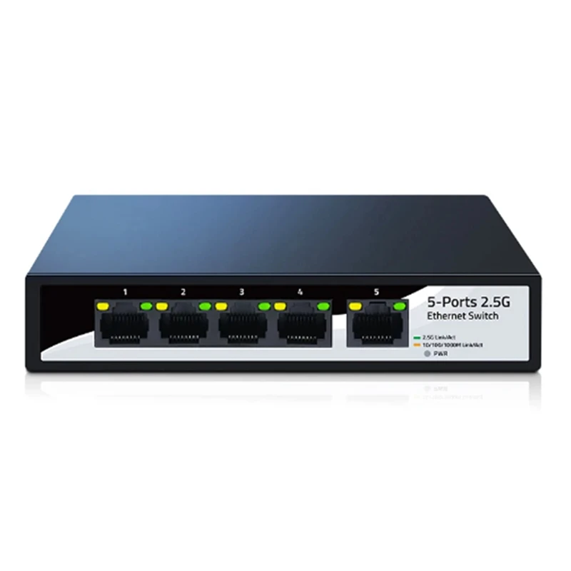 2.5Gbe Ethernet Switch 5 Port 2.5G Network Switch Fanless Small Home Lab Setup Switch Unmanaged Plug And Play