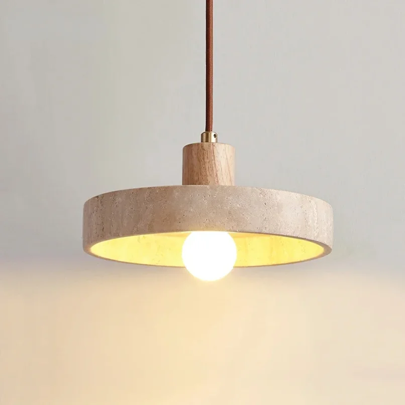 

Wabi-sabi Yellow Travertine Pendant Lights for Restaurant Kitchen Island Cafe Decoration Hanging Lamp Stone Japaness Ceiling