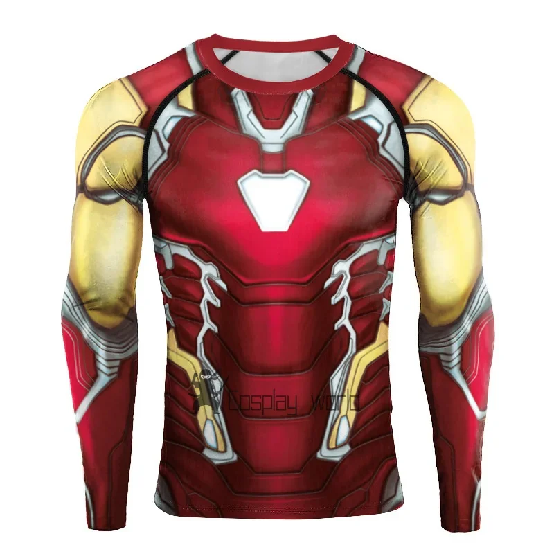 

Рубашка для косплея «Железный человек» с длинными рукавами, спортивная одежда, топы, футболки, костюм супергероя для вечеринки, мужская спортивная рубашка, футболка