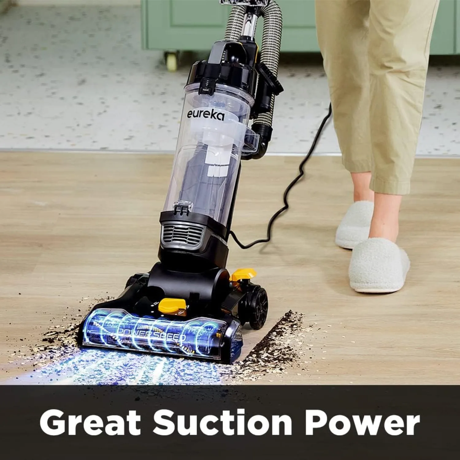 PowerSpeed Lightweight Powerful Upright Vacuum Cleaner for Carpet and Hard Floor, Pet Turbo, Black,Yellow