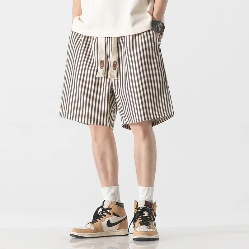 Japanese Retro Vertical Striped Shorts Men Summer New Casual Loose Versatile Five-point PantsYY76