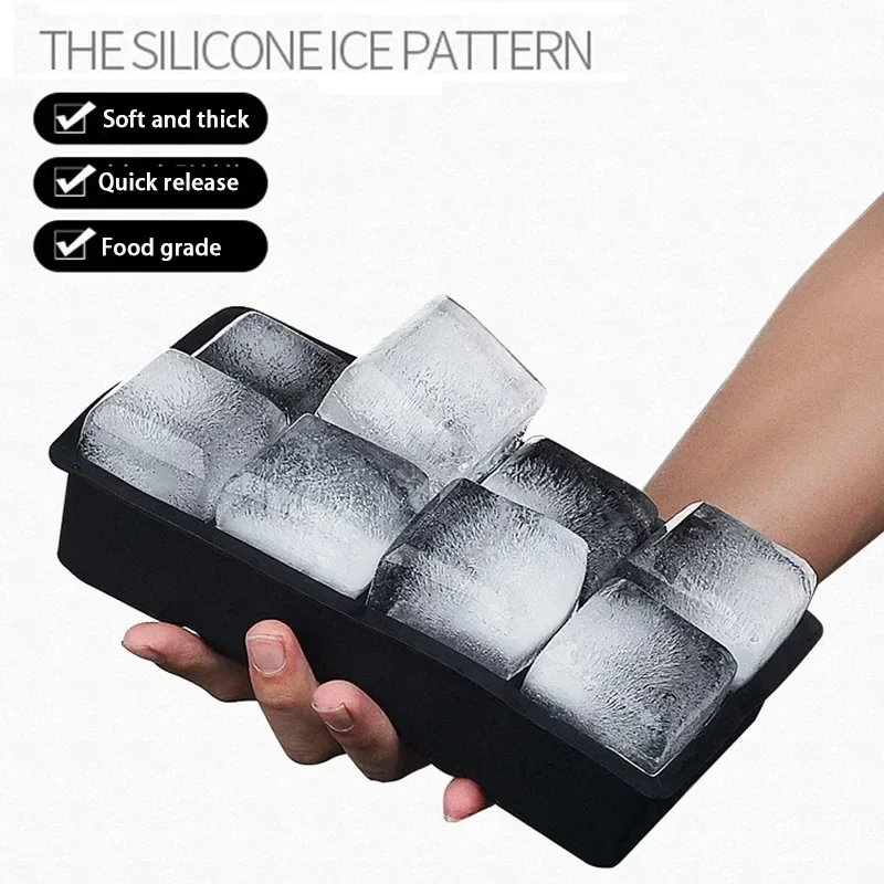 Forma de Gelo Grande com 4/6/8/15 Compartimentos, Bandeja de Silicone de Grau Alimentício para Cubos de Gelo Gigantes, Modelo DIY para Fazer Gelo