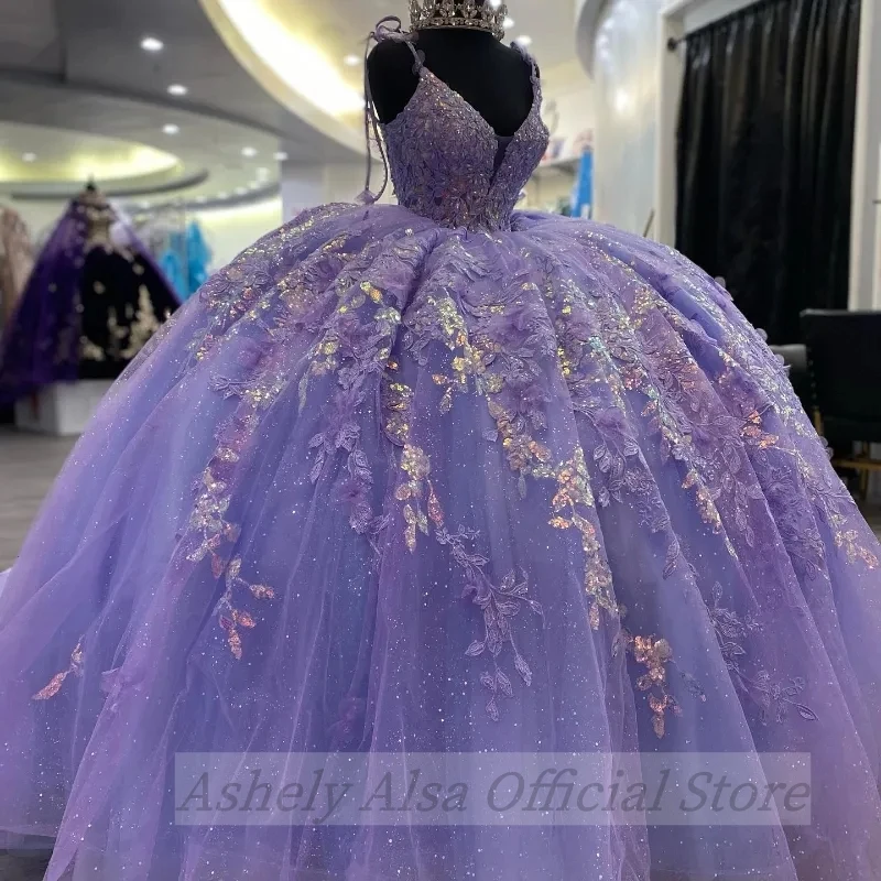 AA871 Customized Lavender Real Picture Quinceanera Dresses Celebrity Party Gowns Sequined Graduation Vestido De 15 Anos Sweet 16