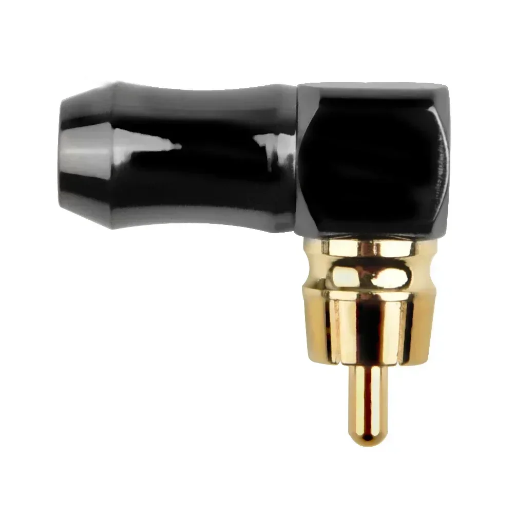 Rca ângulo reto macho plug cobre conector de áudio e vídeo adaptador de solda conector banhado a latão se encaixa até cabo de 6mm