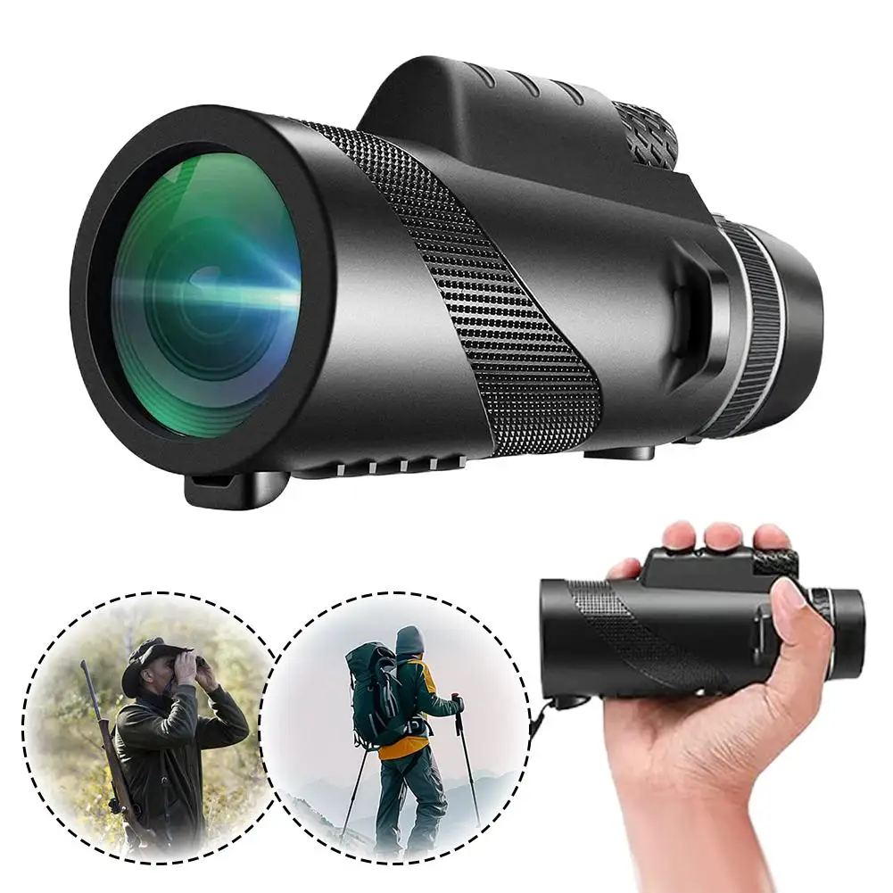 Télescope monoculaire puissant HD 80x100, boîte de couleur + clip pour téléphone + support de trépied, télescope portable pour le camping en plein air et la chasse, 1 pièce