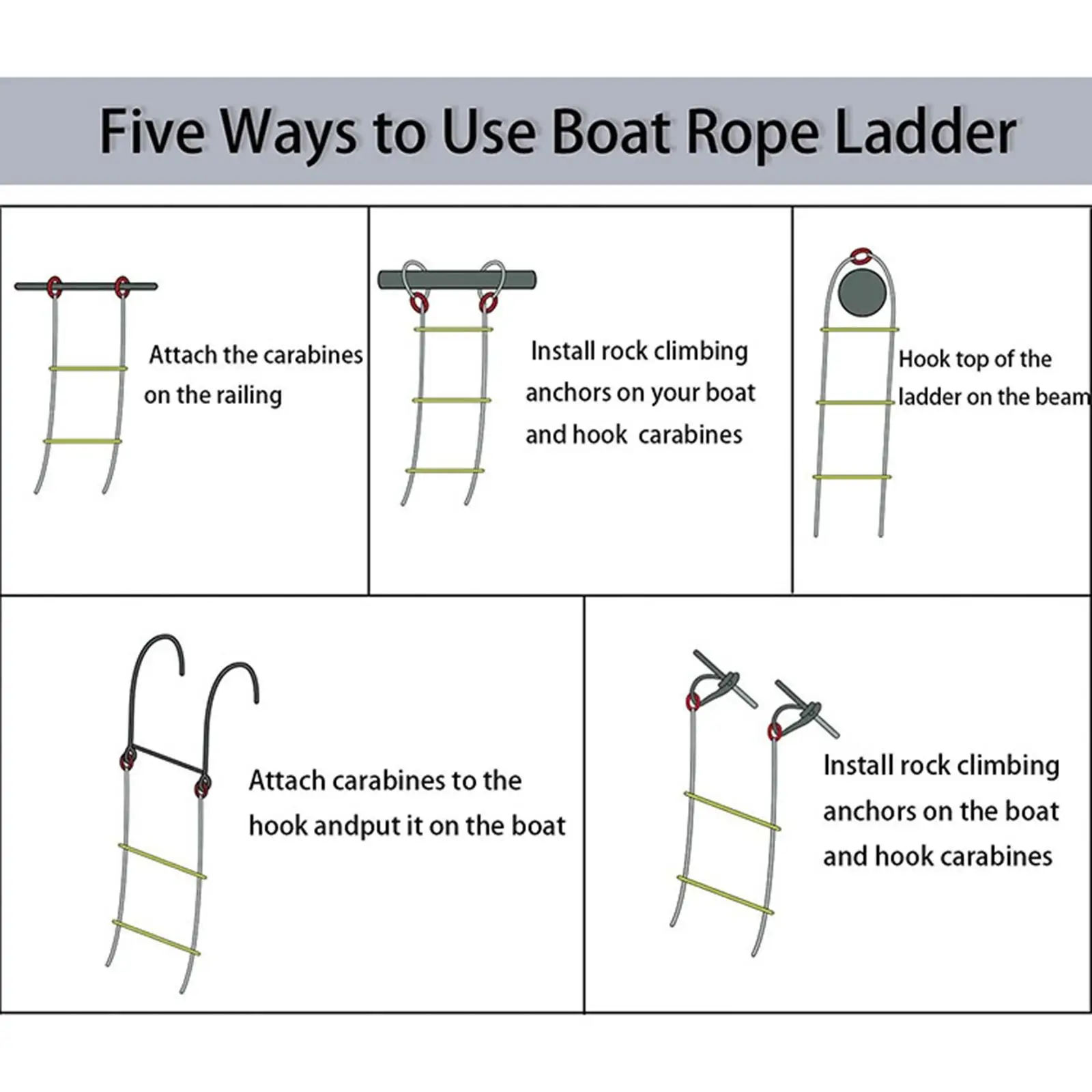 Heavy Duty Nylon Boat Rope Ladder Five Steps Portable Climbing Boarding Ladder for Kayak Motorboat Dinghy Pontoon Fishing