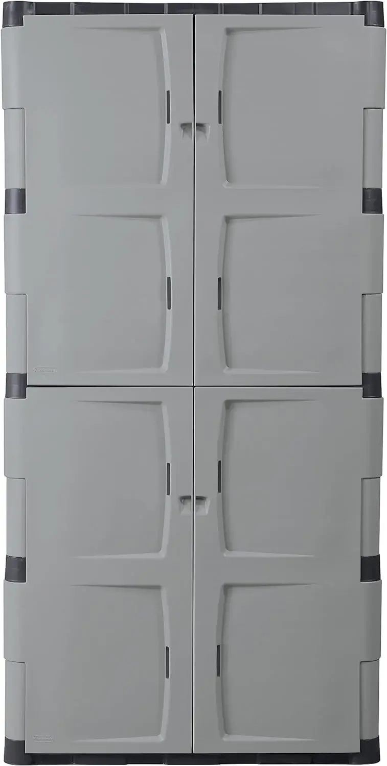 Freestanding Storage Cabinet, Five Shelf with Double Doors, Lockable, Large, 690-Pound Capacity, Gray, For Garage