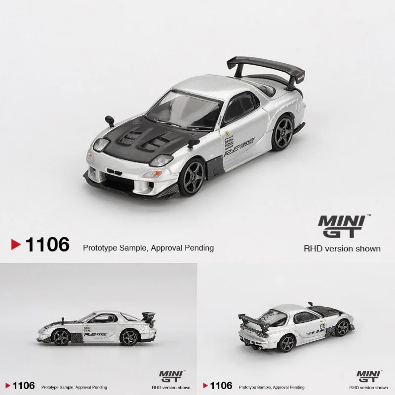 Diecast MINIGT 1:64 Scale Mazda RX-7 RE-Amemiya Silver Alloy Car Model