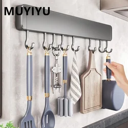 Muyiyu 50cm Wall Mounted Hooks Rack No Punching Storage Shelves With Movable Hook Holder Organizer Kitchen Utensil Accessories