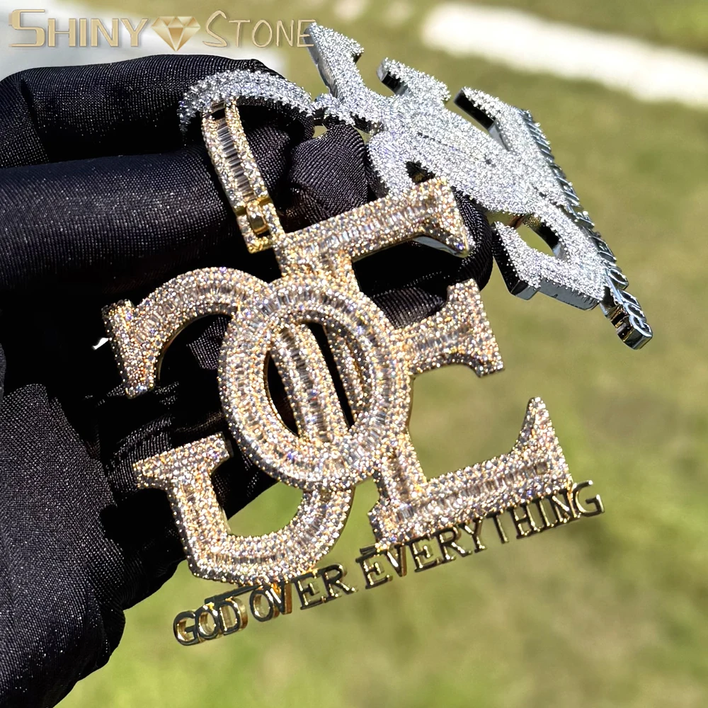 

Bling Rectangle CZ GOE Letter Necklace Pendant Iced Out 5A Cubic Zirconia Paved Tennis Chain Choker Hip Hop Jewelry For Men Boy