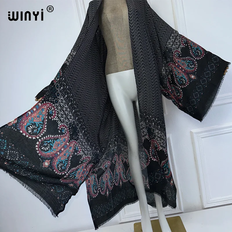 WINYI Africa fashion summer kimono maxi dress beach cover up Cardigan boho sexy coat Cashew nut print kaftan beach outfits women