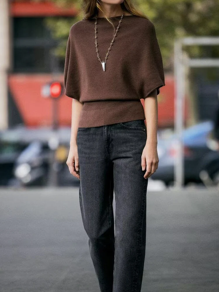 

European and American style autumn new fashion simple casual women's clothing versatile layered decorative knitted belt top