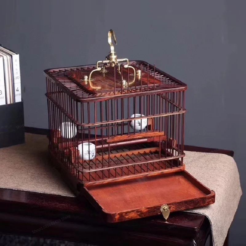 For red rosewood red sandalwood square bird cage decorative ornament New Chinese wooden home mahogany bird cage