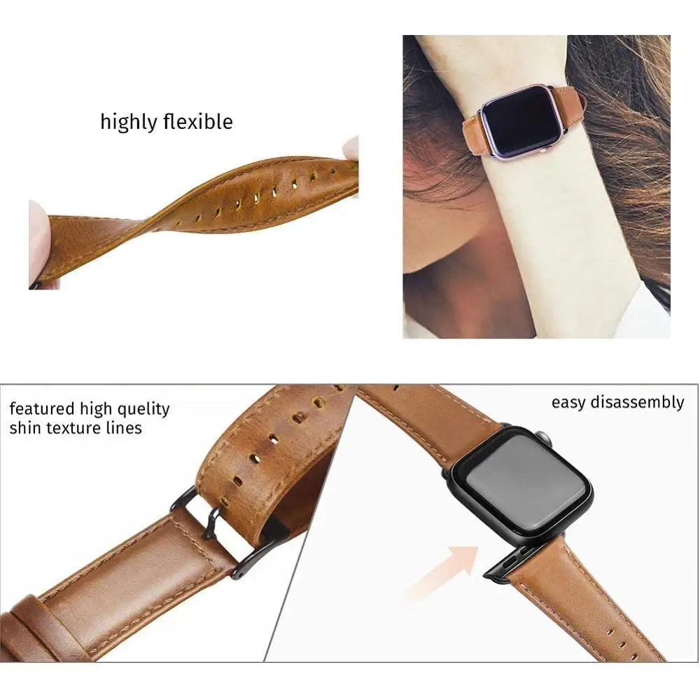 Bracelet en cuir pour Apple Watch, 44mm, avec étui, pour iWatch série 4 5 40mm