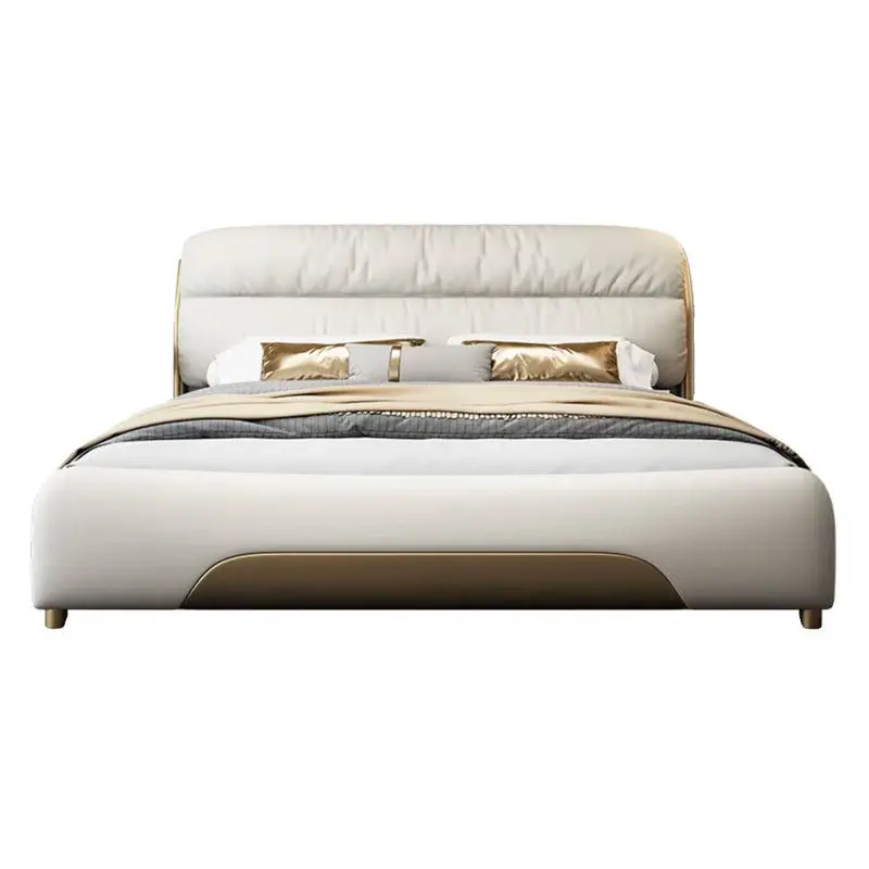 *High Strength Solid Wood Slat Support Bed Frame Modern Luxury Upholstered Bed King Size Designer Style Master Room Bed