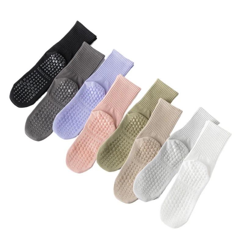 

1 Pair Solid Color Mid Calf Yoga Sock Pilates Socks with Silicone Non-slip Sole Fitness Socks Dance Gymnastic Training Sock