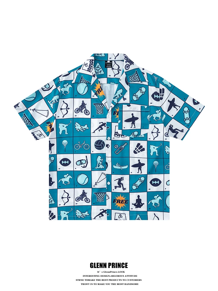 

GPstudio American Sporty Short Sleeve Cuba Collar Beach Shirt Men Summer Vacation Casual Breathable Polyester Fiber Shirt
