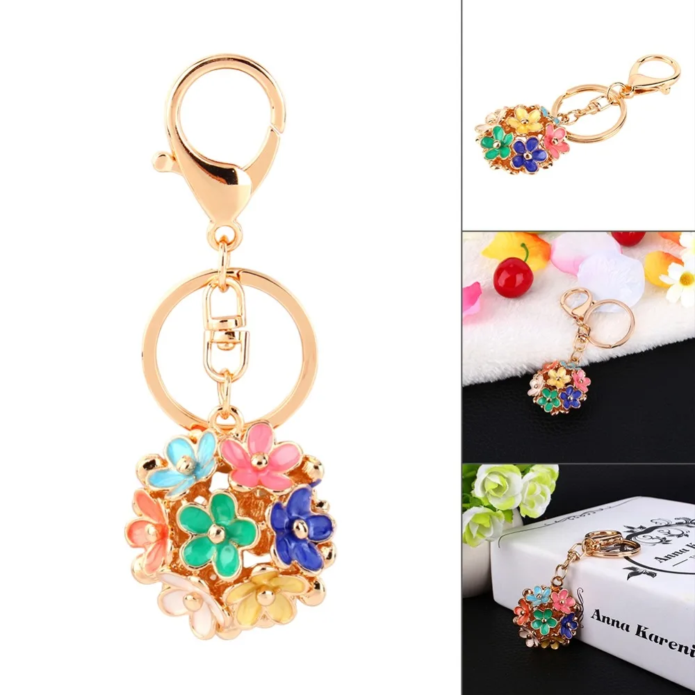 Alloy Flowers Ball Keychain Hollow Out Multicolor Flower Keychain Exquisite Craftsmanship Heart Key Keychain Handbag Pendant