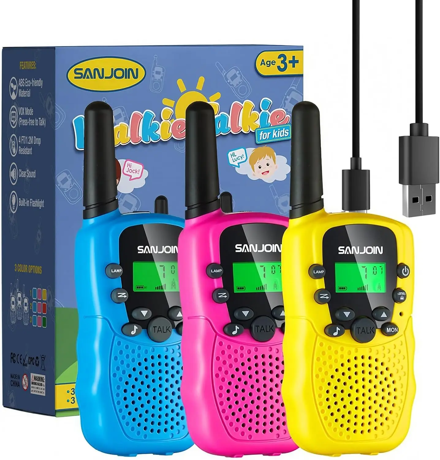 

Rechargeable Kids Walkie Talkies with 2000mAh Battery, 3km Range for Outdoor Play and Gifts