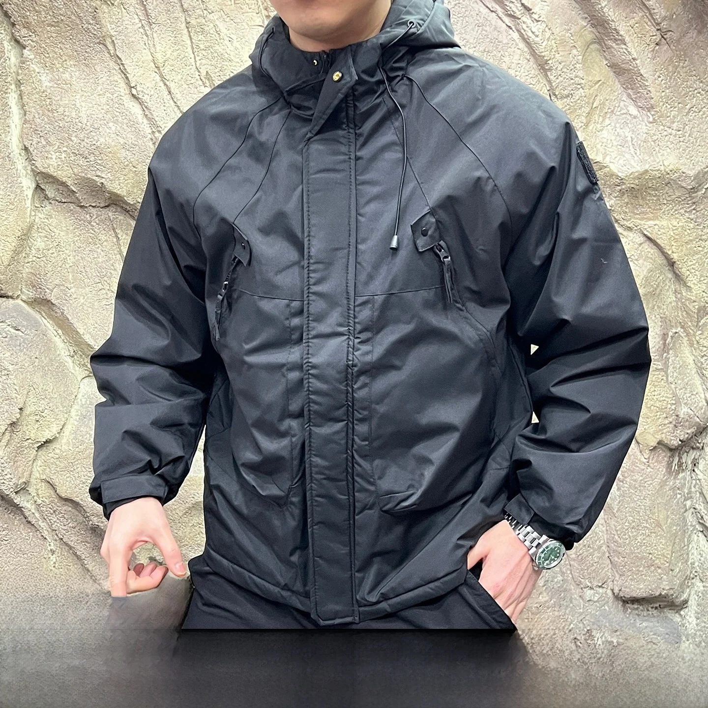 

Men's Workwear Windproof aphene Lined Thiened Warm Autumn Winter Cotton Jaet Stand Fit Long Sve Hooded Coat